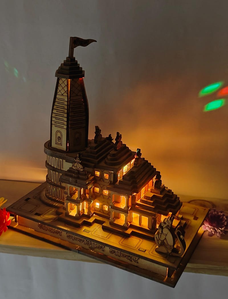 LED LIGHT - Shree Ram Mandir Ayodhya 3D Wooden Model with LED Light